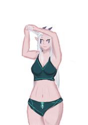 1girls elf elf_ears elf_female female female_only horns lingerie moonshadow_elf nonude pointy_ears purple_eyes rayla_(the_dragon_prince) solo the_dragon_prince underwear unknown_artist white_hair