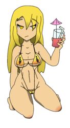 almost_naked big_ass big_breasts drink geoexe gwain_(gwain_saga) gwain_saga holding_cup holding_drink holding_object ineffective_clothing swimsuit thick_thighs thin_waist unhappy_female vulkinx wide_hips