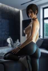 1girls 3d ada_wong ada_wong_(adriana) ass black_hair breasts butt capcom choker female female_only fgnilin legs nipples no_bra pants resident_evil resident_evil_2 resident_evil_2_remake short_hair solo topless wet