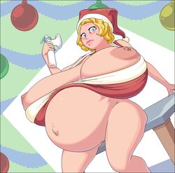 1girls breast_pump breasts christmas female female_only huge_belly huge_breasts hyper_breasts maternal-reads pregnant ready_to_pop solo