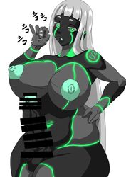 1futa areolae balls bangs big_penis bimbo bimbo_futanari bimbo_robot_girl black_skin breasts chubby erection fellatio_gesture futa_only futanari green_hair huge_breasts humanoid humanoid_penis lips long_hair nipples nude oakking oc original original_character original_characters penis robot robot_girl silver_hair solo standing thick_thighs wide_hips