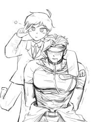 big_chest big_sub_small_top blindfolded cute danganronpa danganronpa_another fanganronpa gay kasai_shinji maeda_yuki mlm posing sdra2 sketch smiling straight_hair super_danganronpa_another_2 tied_up vibrator white_background yaoi