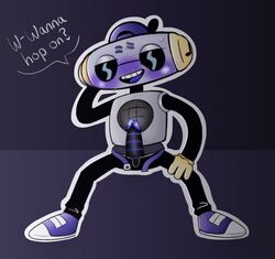 1boy 4_fingers backwards_baseball_cap blush cap'n deltarune deltarune_chapter_2 gloves glowing_penis hand_behind_head hand_on_leg headphones looking_at_viewer pants_open partially_clothed penis plain_background precum robot robot_humanoid robot_penis sitting smile sneakers sunglasses sweat teeth tongue