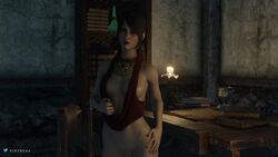 1girls 3d 3d_(artwork) bioware black_nails blender bottomless cleavage dragon_age dragon_age_inquisition female female_only light-skinned_female morrigan_(dragon_age) sideboob solo solo_female sorceress underboob witch xintreaa yellow_eyes