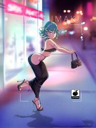 1girls breasts feet female female_only heels high_heel_sandals high_heels hoop_earrings hoop_earrings_oversized light-skinned_female light_skin linkartoon looking_at_viewer one-punch_man pale-skinned_female pale_skin purse simple_background solo stiletto_heels tatsumaki thick_thighs very_high_heels wide_hips