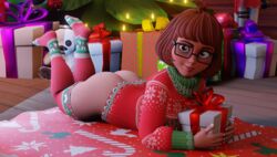 1girls 3d alternate_costume blender gretdb hanna-barbera new_year scooby-doo stockings thick_thighs thighs velma_dinkley xmas