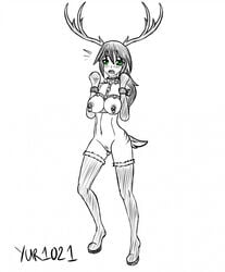 bell blush bondage bondage_gear bondage_outfit christmas collar doodle female horn human minako pierced_clitoris pierced_nipples piercing ponygirl reindeer reindeer_antlers reindeer_costume