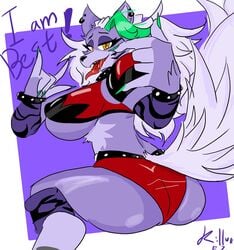 1girls animatronic anthro ass ass big_ass big_breasts big_butt black_nose breasts bubble_butt canid canine clothing collar ear_piercing facial_markings five_nights_at_freddy's five_nights_at_freddy's:_security_breach fluffy_tail fur furry green_hair grey_body grey_fur grey_hair grey_tail long_hair looking_at_viewer mammal midriff multicolored_body multicolored_hair open_mouth piercing pose posing purple_body purple_fur robot rockstar roxanne_wolf_(fnaf) scottgames sideboob spiked_collar spiked_wristband steel_wool_studios tail thick_thighs tongue tongue_out two_tone_body two_tone_fur wolf wolf_ears wolf_humanoid wolf_tail yellow_eyes