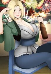 1girls 2022 a1ibaba alcohol big_breasts blonde_hair bottle breasts brown_eyes busty celebration chair curvaceous curvy curvy_female curvy_figure drunk erect_nipples erect_nipples_under_clothes facial_mark female female_only forehead_mark fully_clothed haori happy_new_year hokage hokage_office hourglass_figure huge_breasts human indoors kimono landscape large_nipples lipstick looking_at_viewer makeup mature mature_female naruto naruto_(series) naruto_shippuden new_year night nipples office on_chair pants puffy_nipples sake sake_bottle sash sitting sitting_on_chair smile solo tied_hair tsunade twintails voluptuous wide_hips window