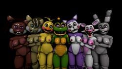 3d 7girls buillk8 cindy_(fnac) fazbear_fanverse five_nights_at_candy's five_nights_at_freddy's freddy_fazbear's_pizzeria_simulator happy_frog mangle_(fnaf) popgoes rachel_(tnar) saffron_(popgoes) sara_(popgoes) those_nights_at_rachel's toy_chica_(fnaf)