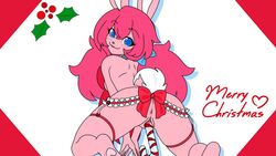 16:9 1girls 2d ass asshole blue_eyes bunny_ears bunny_girl bunny_tail candy_cane_insertion color dreamflower dreamflowerbunny female female_focus female_only female_solo looking_at_viewer looking_back mistletoe naked naked_female nude nude_female pink_hair pink_skin pussy reverie reverie_(dreamflowerbunny) solo solo_female tagme text thick_thighs thighs twintails vagina viewed_from_behind