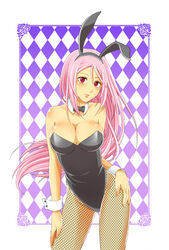 animal_ears bad_id bad_pixiv_id bowtie checkered_background detached_collar female fishnet_pantyhose fishnets kuroko_no_basuke long_hair mikumo_(sweethoneybee) momoi_satsuki pantyhose pink_hair playboy_bunny rabbit_ears red_eyes wrist_cuffs