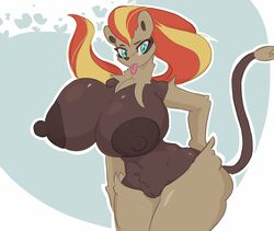 anthro anthrofied big_breasts breasts female fur furry furry_only hand_on_hip huge_breasts large_breasts naked nintendo nude pokémon_(species) pokemon pokemon_only pussy pyroar tail thick_thighs tongue_out viardzen video_games wide_hips