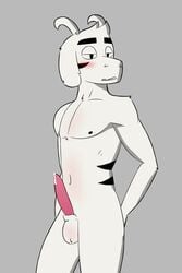 absurd_res animal_genitalia animal_penis anthro asriel_dreemurr asriel_dreemurr_(god_form) balls bedroom_eyes blush bodily_fluids bovid caprine caprine_penis cum cum_on_penis fur genital_fluids genitals hi_res horn male male_only mammal markings monster narrowed_eyes nihilistdigby penis pink_penis seductive simple_background solo undertale undertale_(series) video_games white_body white_fur