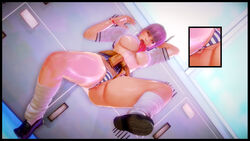 3d anus anus_peek ayane_(doa) crop_top dead_or_alive female female_focus female_only g-string honeykai_(artist) loafers purple_hair school_uniform skimpy skimpy_clothes solo tagme underboob