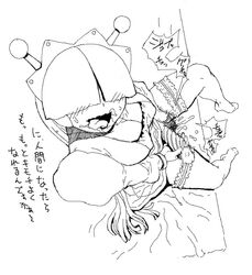 1futa bangs big_penis blush breasts erection futa_only futa_sans_balls futanari hair_over_eyes high-angle_view japanese_text long_hair maid_headdress masturbation monochrome oomaeda open_mouth penis robot robot_girl sketch solo tesse_ronbllozo thighhighs waku_waku_7