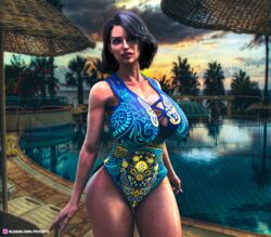 1girls 3d black_hair clothed clothing female female_only huge_breasts mature mature_female medium_hair milf one-piece_swimsuit outdoor outdoors outside pool poolside psyco75 slushe_(website) solo solo_female standing swimsuit water wet wet_body wet_hair wet_skin wide_hips