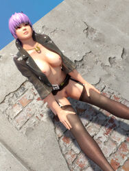 1girls 3d ayane_(doa) bloodandrosesxo dead_or_alive female female_only pubic_hair purple_hair red_eyes solo tagme tecmo