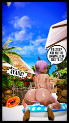 3d anus anus_peek ayane_(doa) big_breasts breasts busty dead_or_alive female female_focus female_only honeykai_(artist) hourglass_figure makeup nudity pose posing purple_hair rear_view red_eyes short_hair solo tagme tecmo wardrobe_malfunction wide_hips