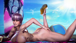 3d ass athletic athletic_female ayane_(doa) bandana big_breasts blush bracelet breasts bubble_butt busty dead_or_alive female female_focus female_only honeykai_(artist) hourglass_figure large_breasts long_fingernails lying_on_stomach makeup micro_bikini nail_polish overflowing_breasts platform_heels pose posing purple_hair red_eyes ribs short_hair skimpy skimpy_bikini solo tagme tecmo wide_hips