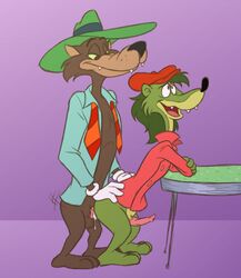 anal_penetration anthro bonkers bottomless brown_fur disney disney_channel fangs furry gay green_fur green_hair hat ladysomnambule male_only necktie open_clothes open_mouth penis quack_pack testicles wacky_weasel yaoi