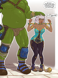 2021 bad_end big_breasts big_dom_small_sub bound captured chubby chubby_male dark-skinned_female dark_skin defeated dialogue english_text female green-skinned_male green_skin human humanoid imminent_sex interspecies kataaoyoc larger_male league_of_legends loincloth makeup male married_couple nail_polish orc penis_bulge qiyana_yunalai restrained riot_games sex_slave size_difference slave smaller_female straight trophy trophy_wife wedding