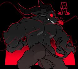 1boy anthro ass backsack balls black_body black_fur black_horn bovid caprine caprine_demon demon fur genitals goat goat_demon horn male male_only mammal muscular muscular_anthro muscular_male nude rear_view red_eyes satan_(the_binding_of_isaac) solo the_binding_of_isaac torquewintress video_games