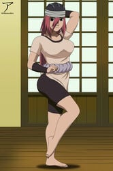 1girls arekusanderu female female_only fully_clothed naruto naruto_(classic) naruto_(series) petite red_hair solo tayuya teenager