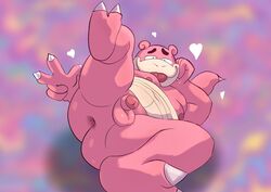 anthro anus ass balls debudraws genitals heart hi_res lying male male_only nintendo nipples nude on_side overweight overweight_anthro overweight_male penis pink_body pokémon_(species) pokemon slowbro solo superchub tongue tongue_out video_games