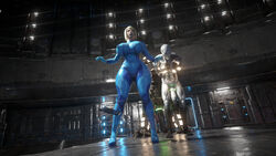 3d 3d_(artwork) below_view big_ass big_breasts blonde_hair cock_ring dropping icedev metroid monster monster_cock monsters nintendo protruding_nipples samus_aran thick_thighs white_skin zero_suit zero_suit_samus