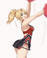 akatsuki_ikki blonde_hair cheerleader cute fate/grand_order fate_(series) happy jumping mordred_(fate) ponytail slim smile