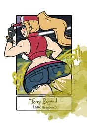 ass ass_cleavage big_ass blonde_hair butt_crack english_text fart fart_cloud fart_fetish female king_of_fighters looking_at_viewer oddtenn tagme tenuousoddity terry_bogard text