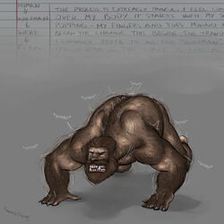 2021 anthro awarebear bodily_fluids claws cracking curtis_(awarebear) description fur fur_growth genital_fluids grey_background growth human male mammal nude onomatopoeia pain precum register sharp_claws sharp_teeth simple_background solo sound_effects species_transformation sweat teeth text transformation ursid were wereursid writings