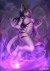 2021 4_toes 5_fingers absurd_res anthro areola black_hair breasts demon digital_media_(artwork) feet female fingers hair hi_res horn mammal nipples nude open_mouth smile teeth tltechelon toes tongue