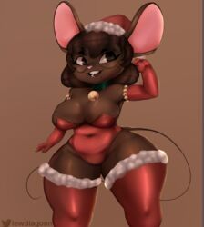 anthro brown_fur brown_hair christmas_outfit furry glasses gwen_martin lewdlagoon mouse_ears mouse_tail shortstack thick_ass thick_legs thick_thighs