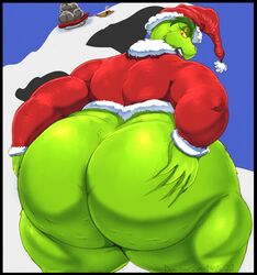 antlers ass ass_grab big_ass big_butt blue_sky bottom_heavy bottomless bottomless_male butt_grab canid canine cellulite christmas christmas_clothing christmas_headwear clothed clothing costume dr_seuss eyebrows eyelashes feral fur green_body green_fur hand_on_ass hand_on_butt hat headgear headwear hi_res holidays horn how_the_grinch_stole_christmas huge_ass huge_butt huge_thighs humanoid looking_back male male_only mammal mountain muscular muscular_male open_mouth red_eyes santa_costume santa_hat sky sled snow solo solo_male soulman1 superchub text the_grinch thick_eyebrows thick_eyelashes thick_thighs yellow_sclera