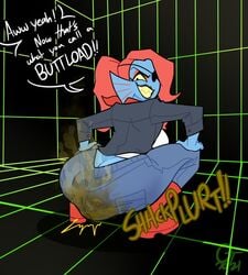 1girls ass_cleavage butt_crack english female intentional_soiling oddtenn scat soiling solo tenuousoddity undertale undyne