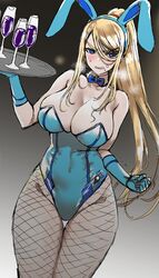 1girls alcohol angry animal_ears annoyed bangs bare_shoulders beauty_mark big_breasts blonde_hair blue_bowtie blue_eyes blue_gloves blue_hairband blue_leotard blue_neckwear blush bowtie breasts breath bunny_ears bunny_girl bunnysuit champagne clavicle cleavage clenched_hand clenched_teeth clothing covered_navel cowboy_shot cup d_kurouri detached_collar drink drinking_glass embarrassed eyebrows_visible_through_hair eyelashes fake_animal_ears female female_only fishnet_legwear fishnet_pantyhose fishnets gloves gradient gradient_background grey_background grey_legwear grey_pantyhose groin hair_between_eyes hair_ornament hair_ribbon hairband hand_up hi_res high_ponytail highleg highleg_leotard holding holding_object holding_tray large_breasts legwear leotard long_hair looking_at_viewer metroid mole mole_under_mouth nintendo pantyhose playboy_bunny ponytail red_ribbon ribbon samus_aran shiny shiny_hair sidelocks simple_background sketch skindentation solo standing strapless strapless_leotard sweat sweatdrop swept_bangs teeth thigh_gap thighs tied_hair tray v-shaped_eyebrows very_long_hair wing_collar