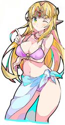 1girls arm_support bathing_suit bead_necklace blonde_hair blush earring earrings enpe female head_jewelry headband jewel jewelry long_hair pink_clothing pointed_ears pointing pointy_ears princess_zelda swimsuit the_legend_of_zelda the_legend_of_zelda:_a_link_between_worlds video_games wink winking winking_at_viewer zelda_(a_link_between_worlds)