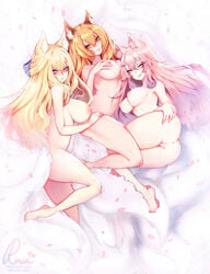 3girls 9_tails ahri anus ass blonde_hair breasts corruption_of_champions corruption_of_champions_ii crossover female_only fox_ears fox_tail hand_on_ass kiyoko_(coc) kotone_(monster_girl_dreams) league_of_legends licking_own_lips long_hair looking_at_viewer makeup monster_girl monster_girl_dreams multiple_girls nine_tailed_fox nude nude_female orange_hair pink_hair pinup presenting presenting_hindquarters pussy red_hair riot_games ririsaurus smiling spirit_blossom_ahri white_ear_fluff white_tail