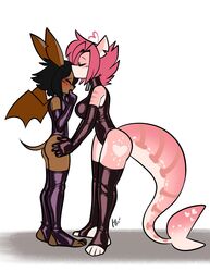 1girls ambiguous_gender animal_ears anthro anthro_on_anthro armwear bottomwear clothing elbow_gloves female female_anthro femdom gloves latex latex_gloves legwear leotard qqlettuce tail thick_thighs topwear wings