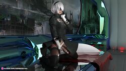 1futa 3d balls big_penis blindfold breasts chastity chastity_cage clothed clothing cock_cage erect_penis erection futa_only futanari gomberotica hairband intersex leotard leotard_aside light-skinned_futa light_skin nier nier:_automata penis solo solo_futa testicles thighhighs white_hair yorha_2b