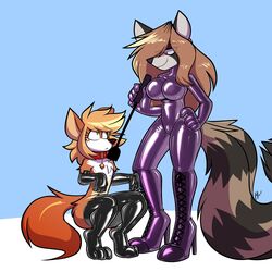 1boy 1girls animal_ears anthro anthro_on_anthro armwear collar elbow_gloves female female_anthro femboy femboy_on_female femboysub femdom gloves latex latex_gloves legwear male male_anthro malesub neckwear qqlettuce straight tail