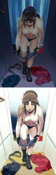 azasuke black_lagoon black_panties bra_removed breasts caught changing changing_clothes changing_room embarrassed embarrassed_nude_female enf nipples no_bra panties revy stripping undressing walked_in_on