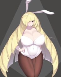 1girls alternate_breast_size big_breasts blonde_hair breasts bunny_ears bunnysuit female game_freak huge_breasts leotard lusamine_(pokemon) mature_female milf nintendo pokemon pokemon_sm solo standing suppuri thick_thighs voluptuous wide_hips