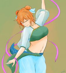 1girls bare_midriff breasts closed_eyes dancer dancing enbu female_only fire_emblem fire_emblem:_the_binding_blade larum_(fire_emblem) medium_breasts nintendo orange_hair see-through short_hair smile solo