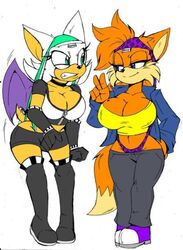 2girls akatsukishiranui-fox angry atomic_wedgie bat bent_over big_ass big_breasts fan_character female fox green_panties orange_fur purple_panties rouge_the_bat smug sonic_(series) sonic_the_hedgehog_(series) stolen_clothes tail thong thong_pull wedgie white_fur wide_hips