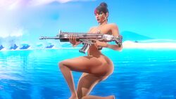 3d dash23 firearm fortnite fortnite:_battle_royale kor_(fortnite) nude nude_female sfm source_filmmaker