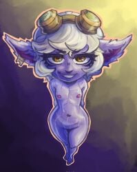 1girls ardentdreamz breasts female flat_chest flat_chested furry goblin goblin_female league_of_legends looking_at_viewer pinup shortstack thick_legs thick_thighs tiny_breasts tristana wide_hips yordle