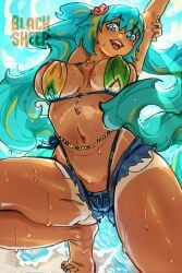 1girls ass_visible_through_thighs big_areola big_breasts big_nipples big_thighs bikini bikini_top blacksheepdraws brazilian_miku breasts breasts_out busty busty_female fanart female hatsune_miku huge_thighs large_breasts one_breast_out perky_breasts perky_nipples pinup shorts thick_legs thick_thighs thighs thunder_thighs thunderthighs vocaloid wide_hips wide_thighs